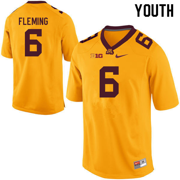 Youth #6 Miles Fleming Minnesota Golden Gophers College Football Jerseys Sale-Gold